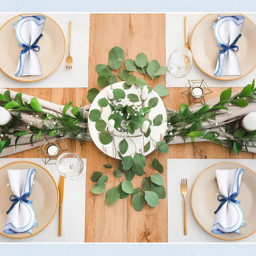 6pcs Cotton Linen Embroidered Cloth Napkin Scalloped Edge Table Napkins by Bowlift