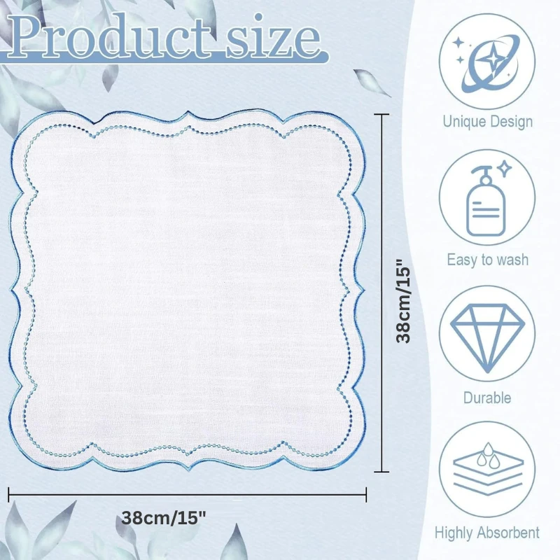 6pcs Cotton Linen Embroidered Cloth Napkin Scalloped Edge Table Napkins by Bowlift