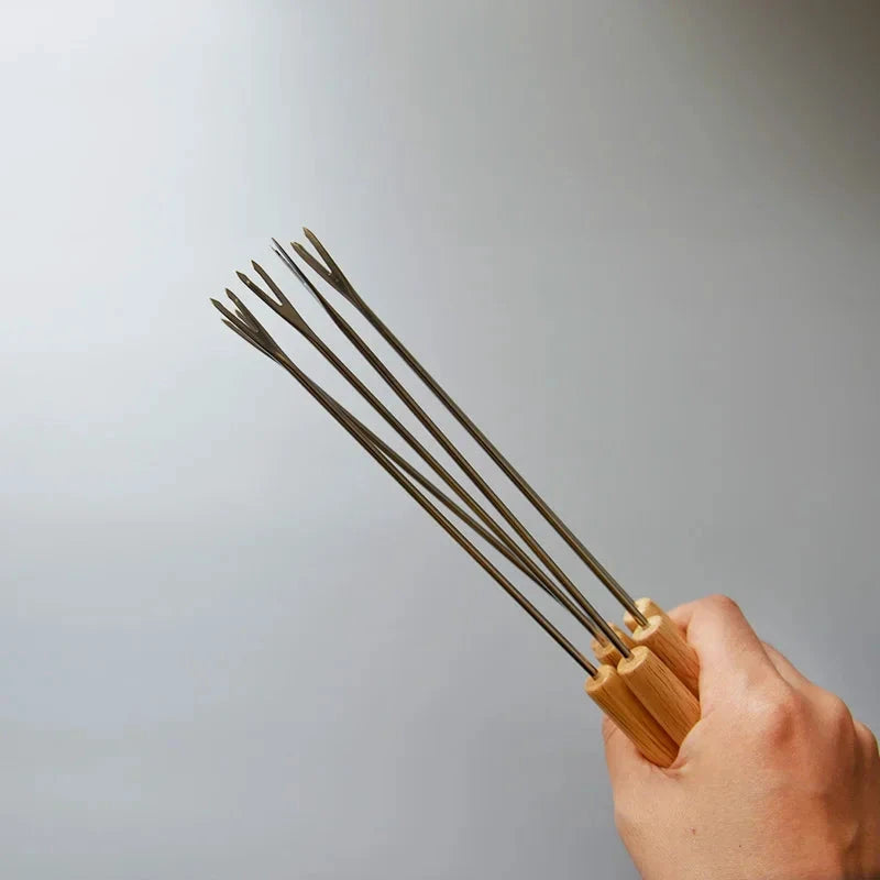 6Pcs Stainless Steel Forks with Wooden Handle for BBQ Campfire Grill by Bowlift