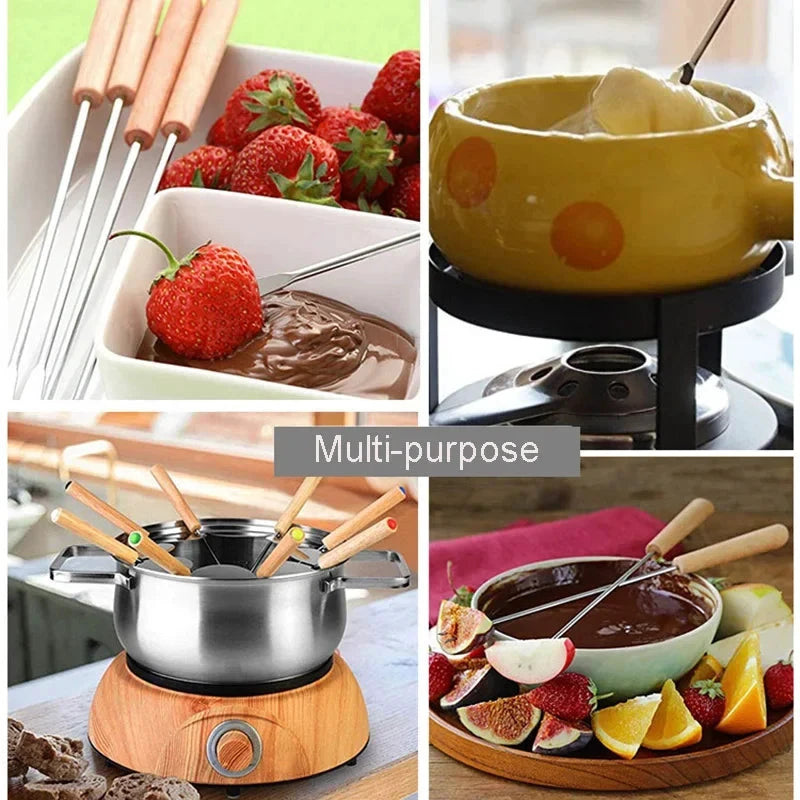 6Pcs Stainless Steel Forks with Wooden Handle for BBQ Campfire Grill by Bowlift