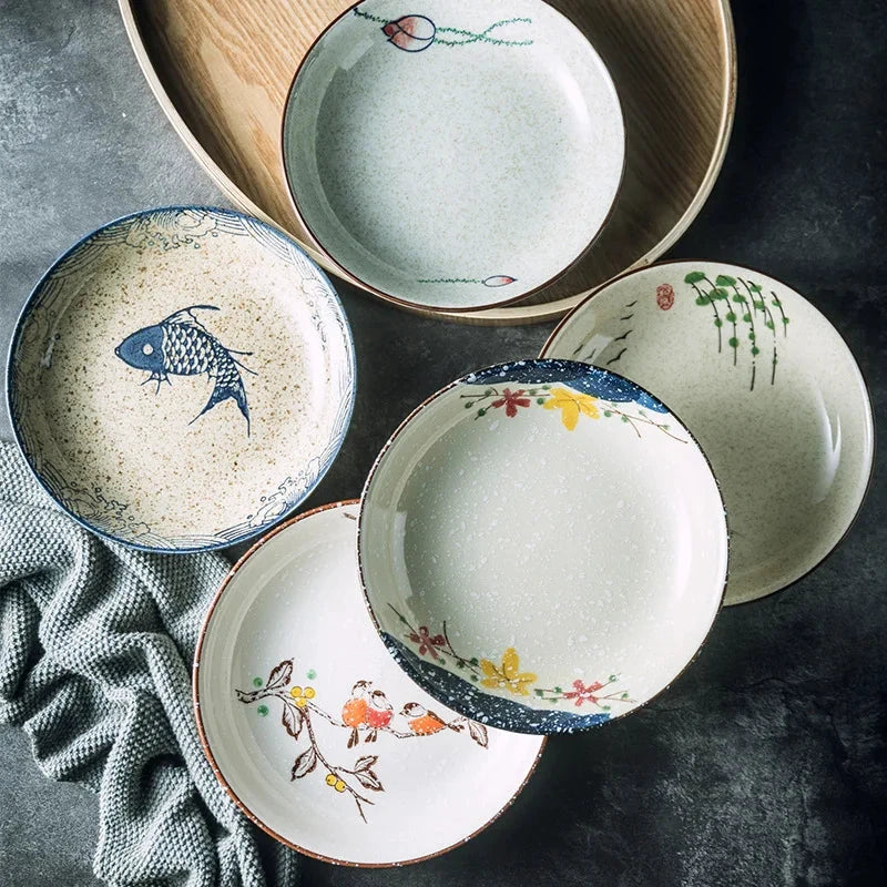 7" and 8" Underglaze Ceramic Round Plate Household Kitchen Tools by Bowlift