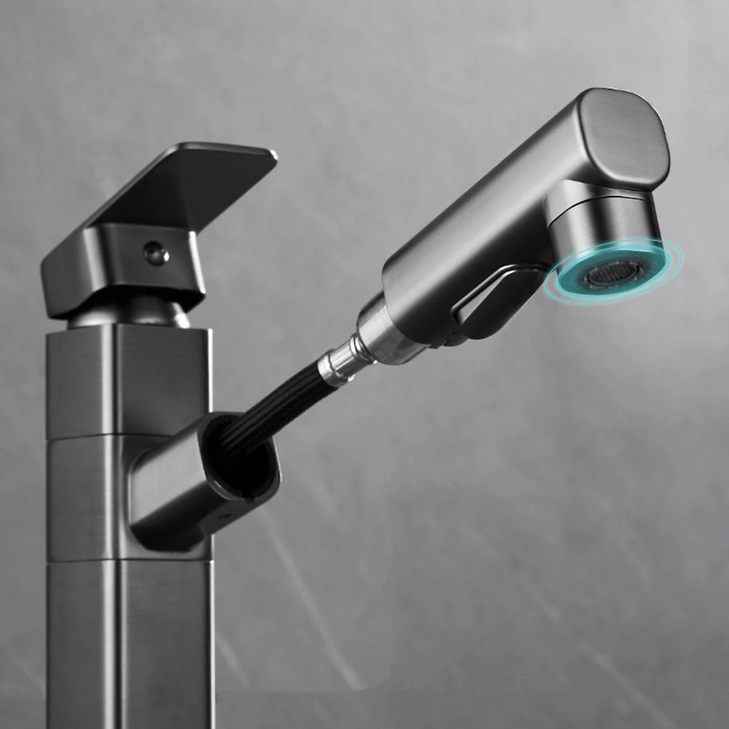 Bathroom Vessel Faucet Swivel Spout Single Handle Faucet with Pull-Out Spray Head by BowLift