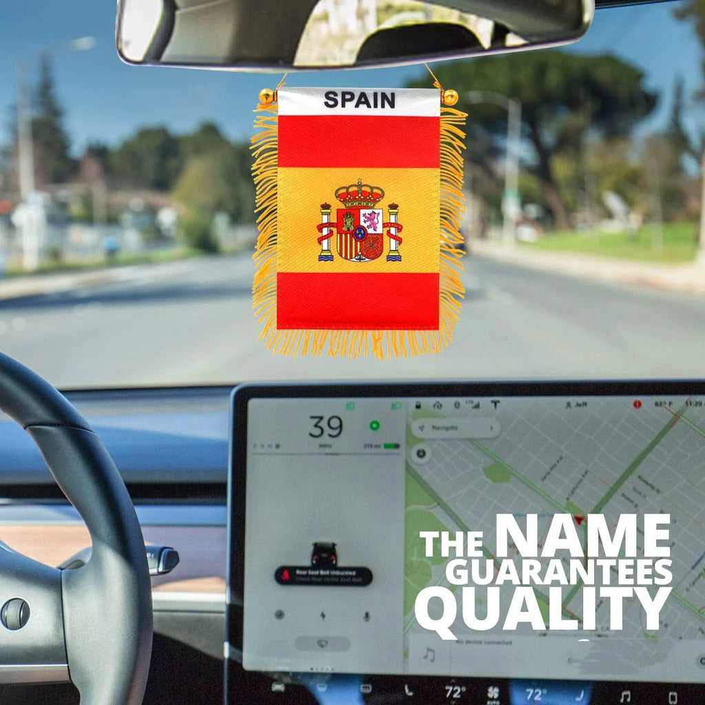 2 Pack-Spain Fringy Window Hanging Flag -4''x6'' Small Mini Spanish Flag Banner for Car Rearview Mirror Décor - Fringed -Spanish Hanging Flag with Suction Cup & Fringy-4x6 '' by flagsshop