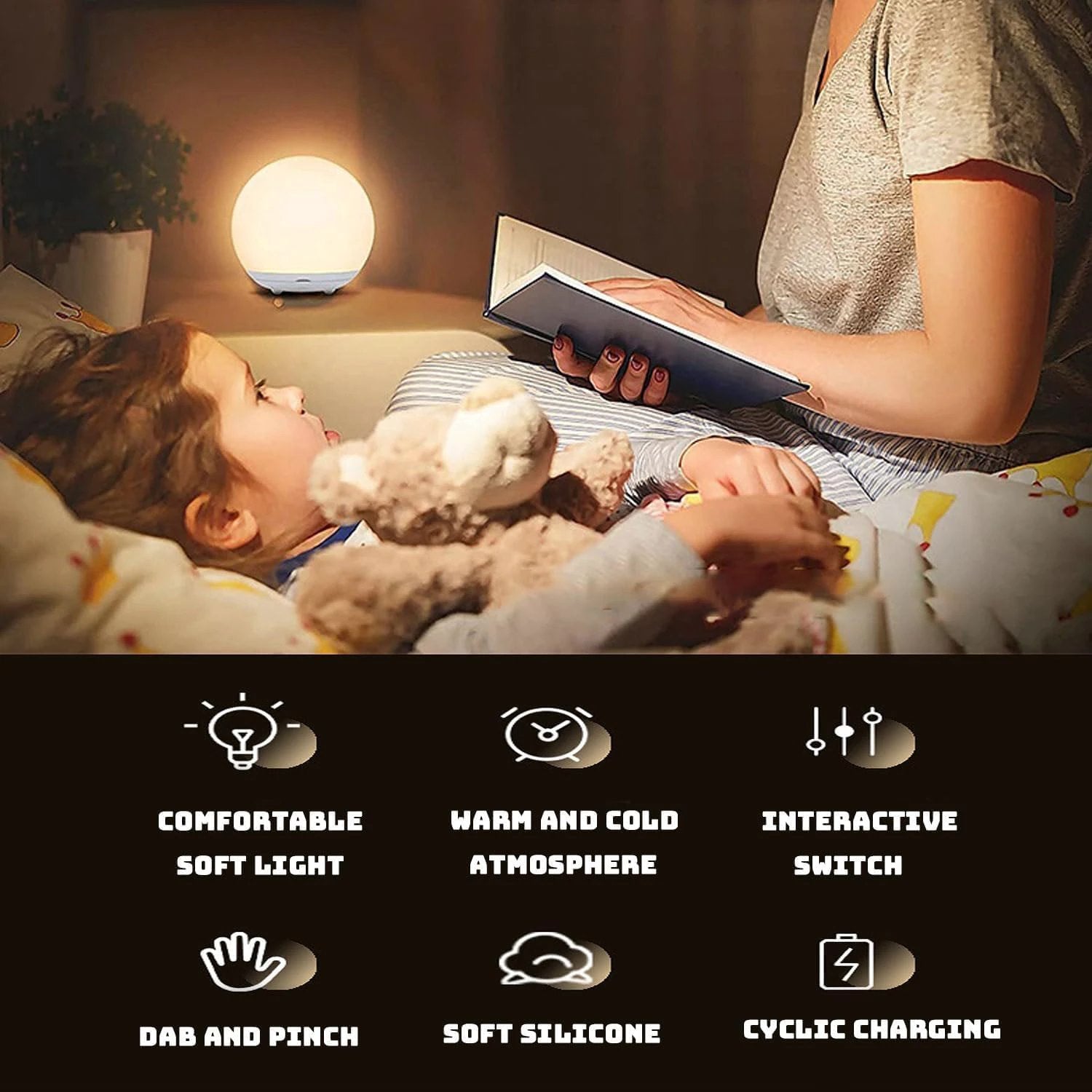 Breastfeeding Night Light | Soft BPA-Free Silicone Touch Lamp with Eye-Friendly Stepless Dimmer by BowLift