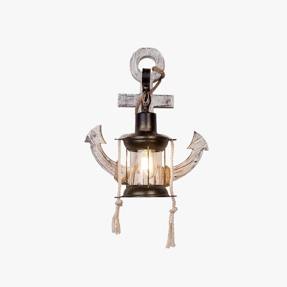 Rustic wood anchor wall lamp with lantern Bowlift by Bowlift