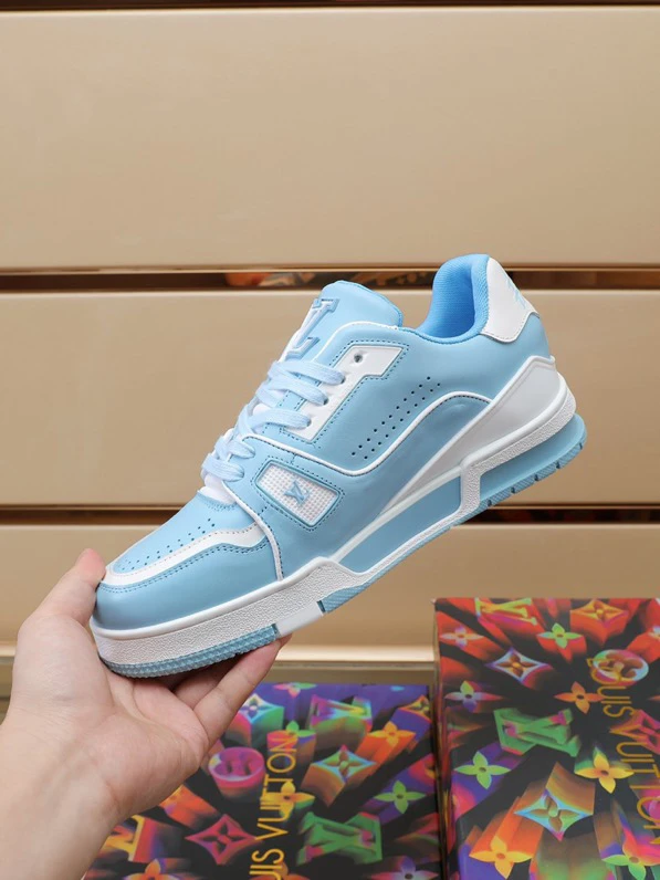 Luxury Virgil Trainer Sneakers Shoes #54 Signature White Blue Monogram by Air Jordan