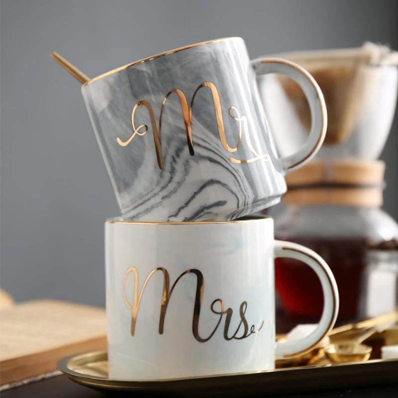 Marble Porcelain Mr & Mrs Coffee Mugs by Bowlift