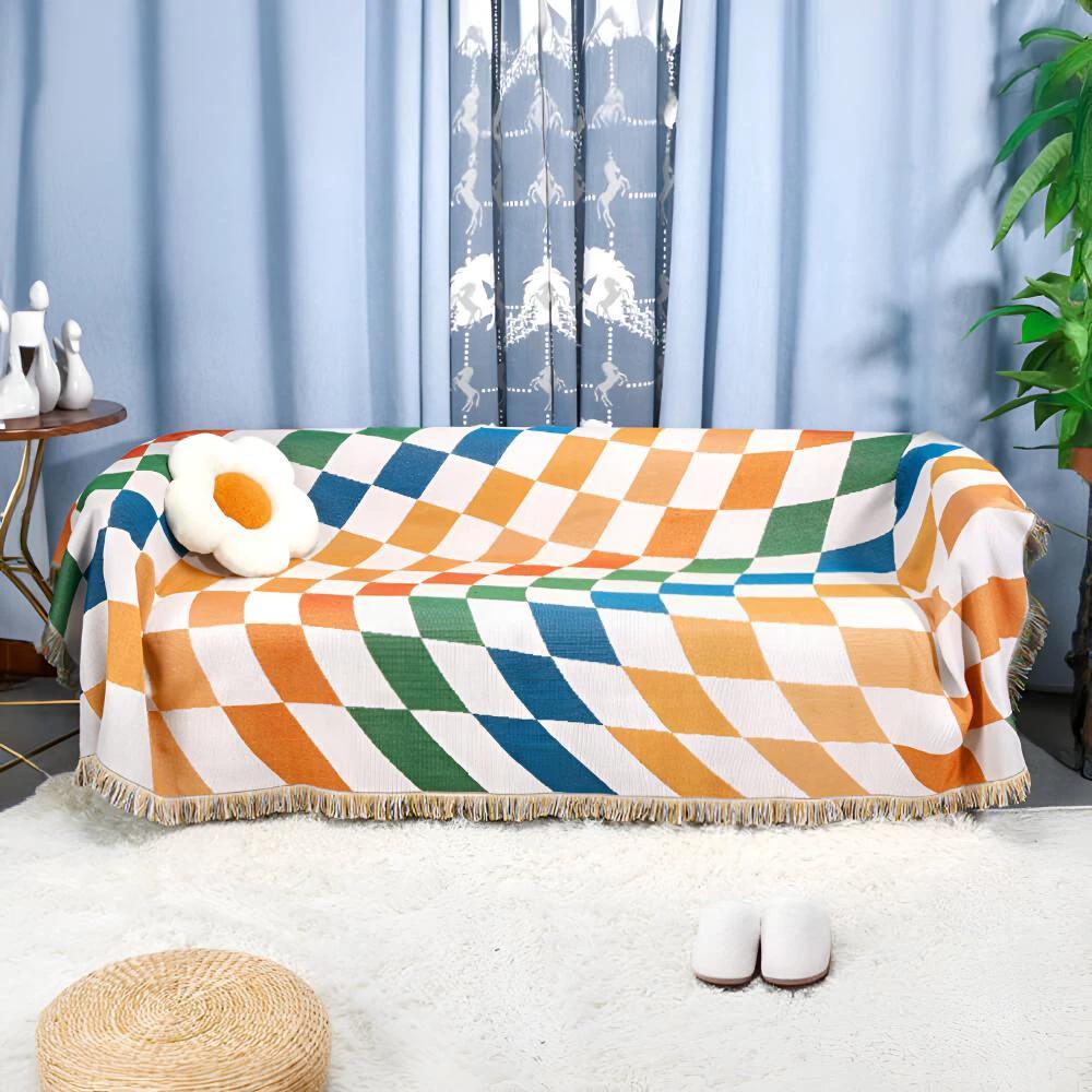 Colorful Checkerboard Tassel Blanket by Casa & Beyond