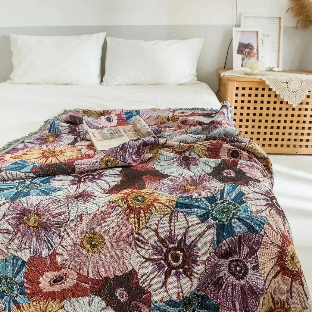 Vintage Flora Woven Tasseled Blanket by Casa & Beyond