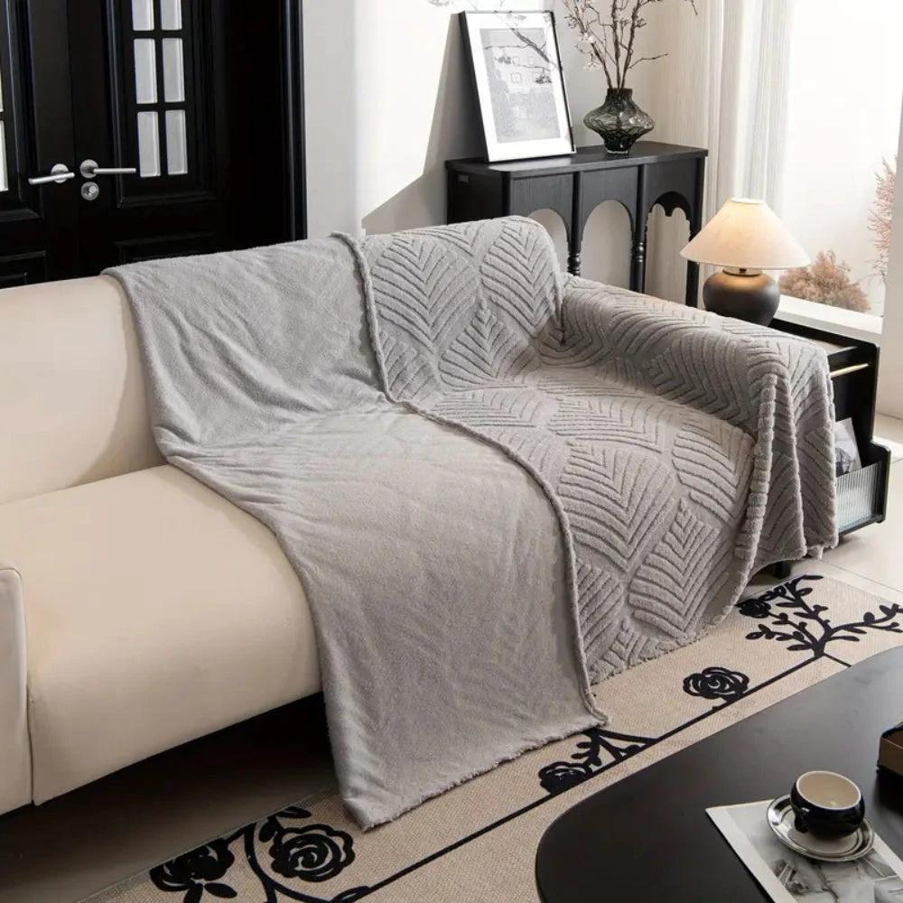 Herringbone Leaf Design Fleece Sofa Cover by Casa & Beyond