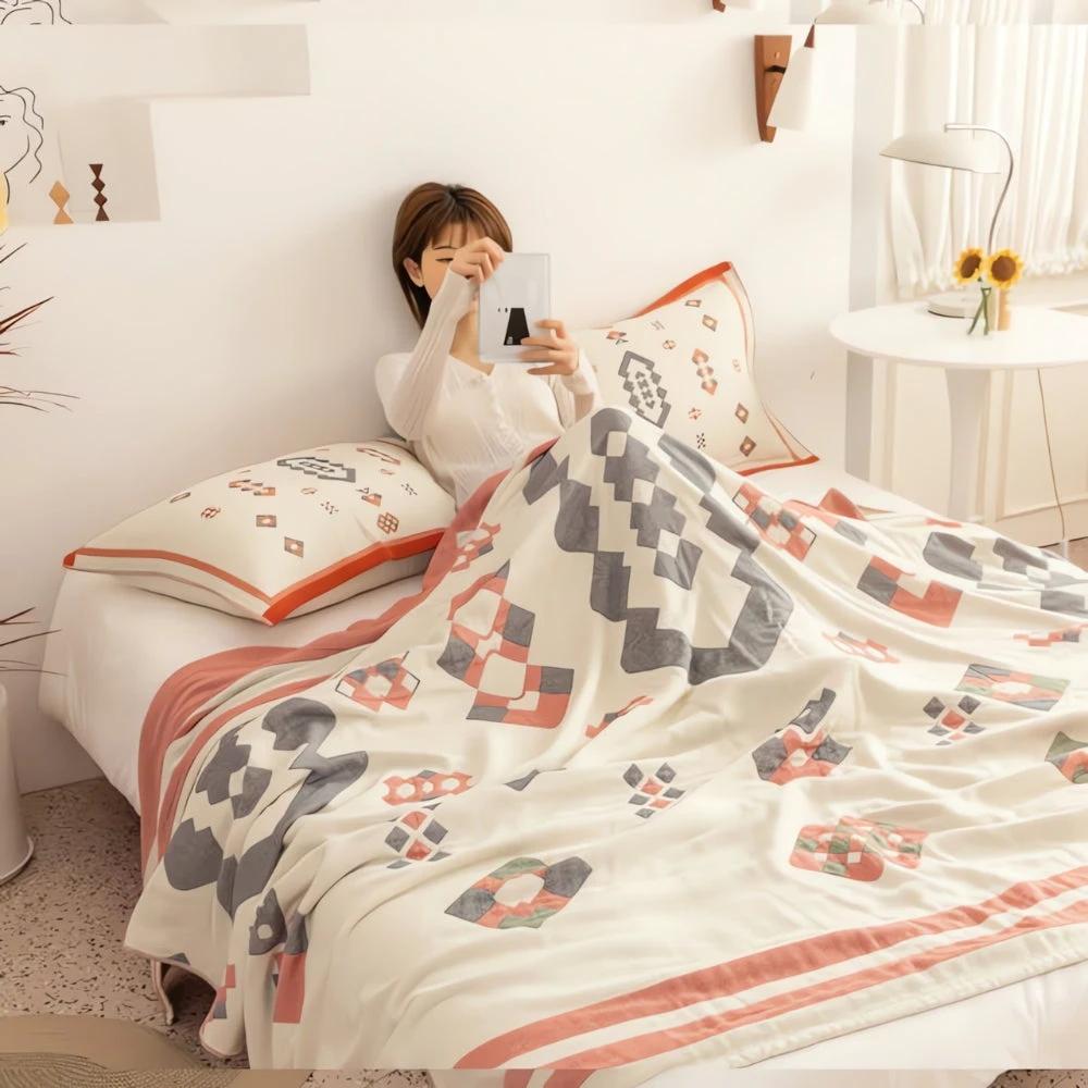 Chevron Design Four-Layer Cotton Blanket by Casa & Beyond