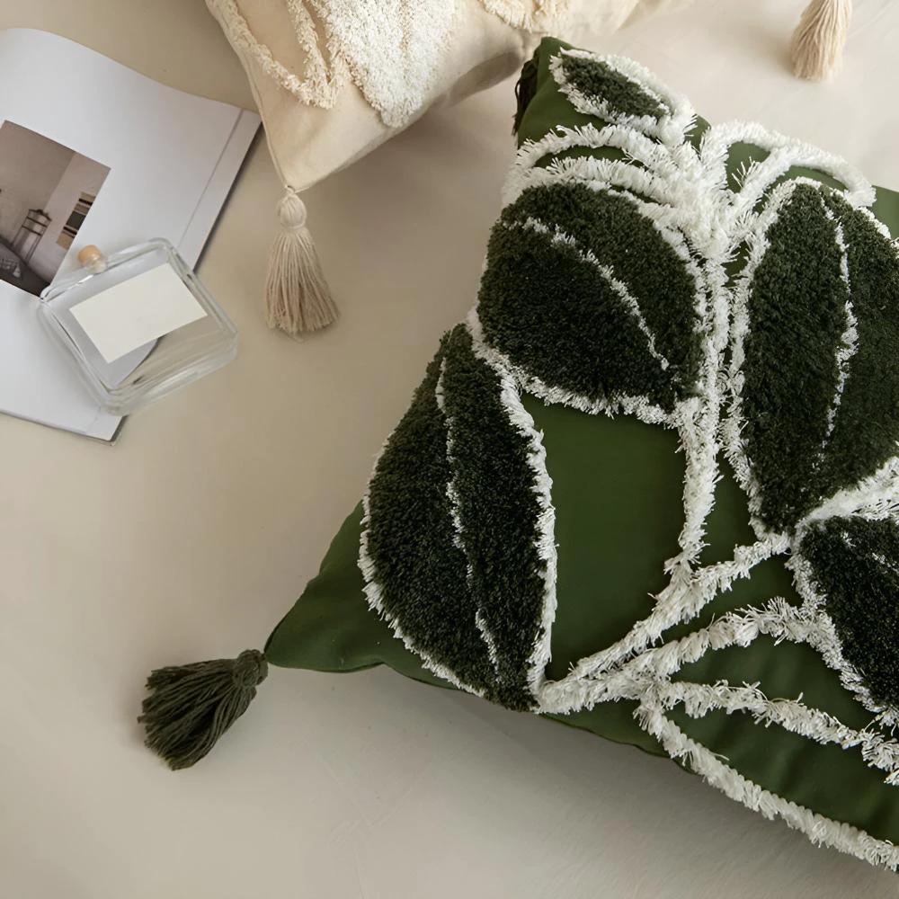 Plush Leaf With Tassel Cushion Cover by Casa & Beyond
