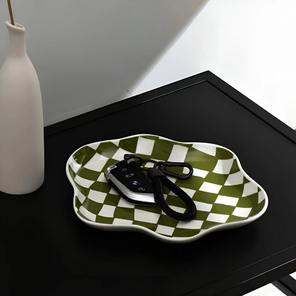 Classic Checkered Ceramic Plate by Casa & Beyond