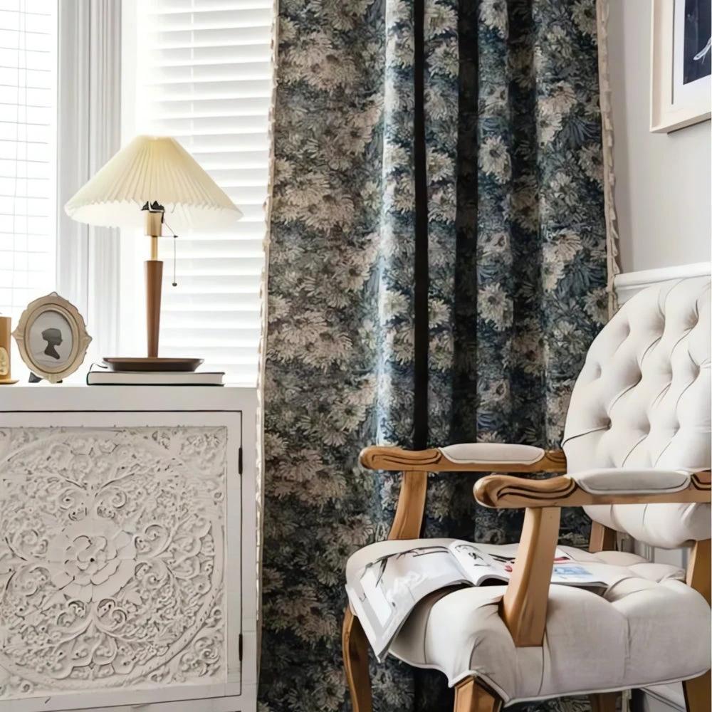 Navy Floral Tassel Curtains by Casa & Beyond