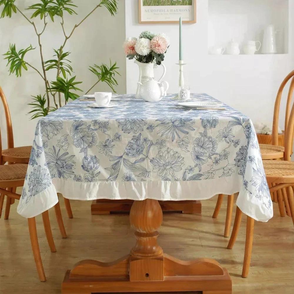 Delfina Blue Floral Lace Tablecloth by Casa & Beyond