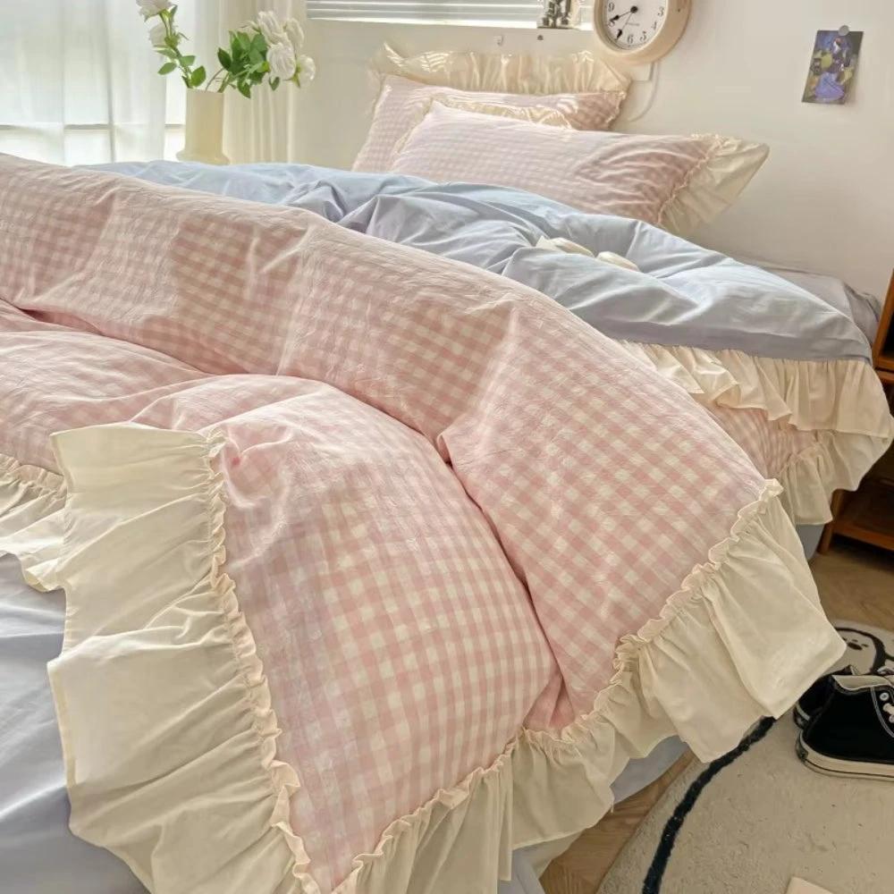 Gingham Check Ruffled Edges Bedding Set by Casa & Beyond