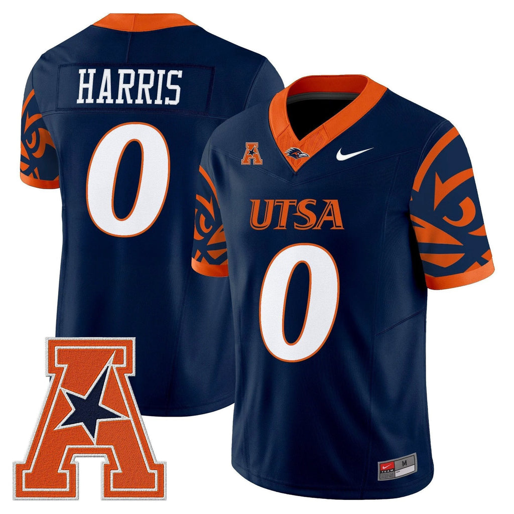 Frank Harris Jersey #0 UTSA Roadrunners 2025 Vapor Limited V2 Stitched Navy by My Store NCAA Football Jerseys