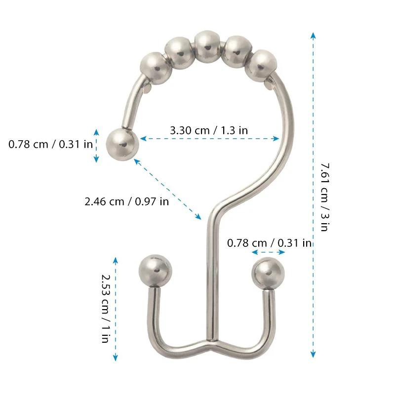 Stainless steel shower curtain hooks (12 pieces) by Bowlift