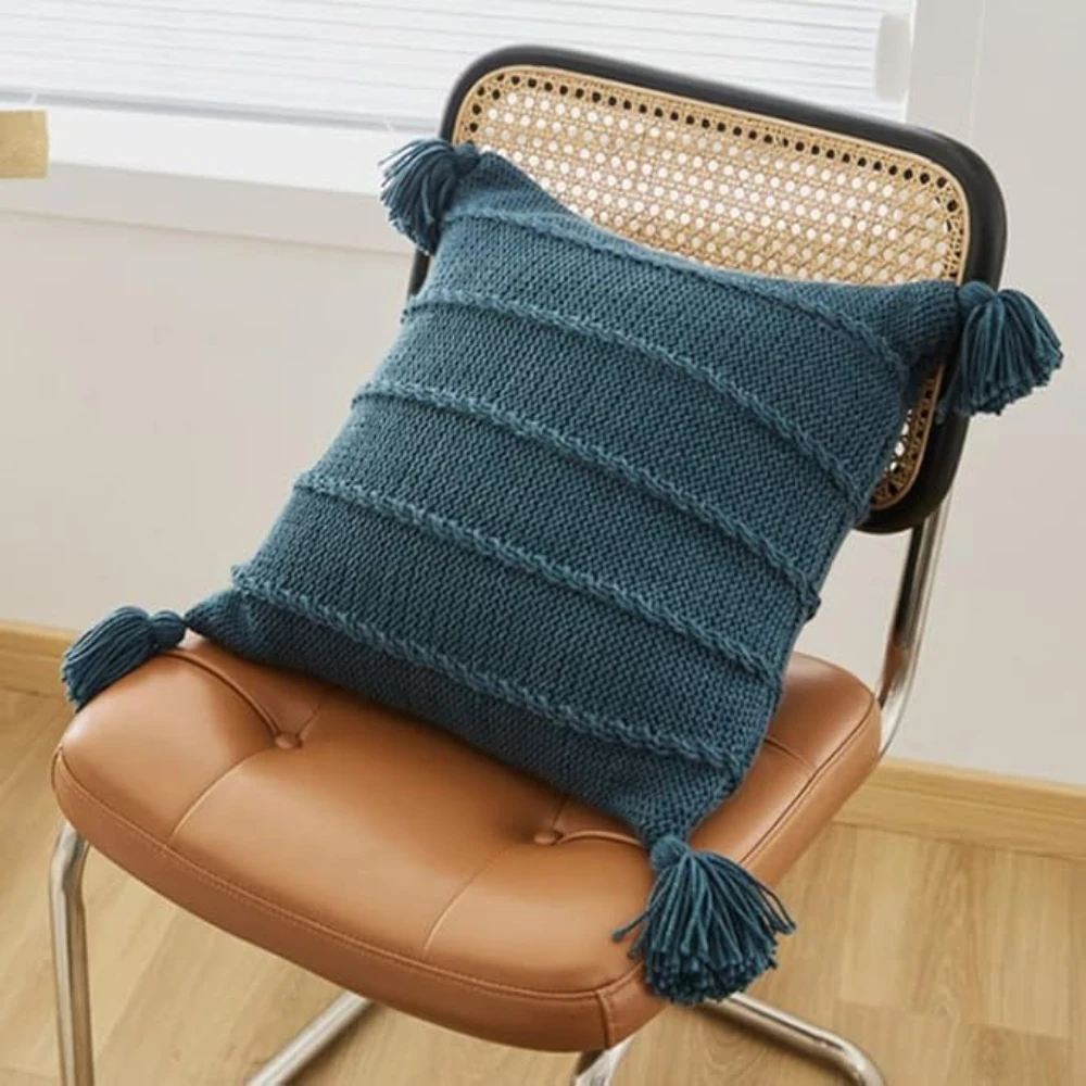 Nordic Knitted Tassel Cushion by Casa & Beyond