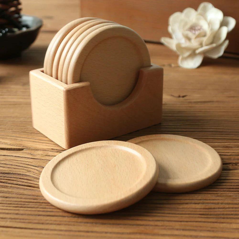 Japanese Style Wooden Coaster | 6pcs Set by Casa & Beyond