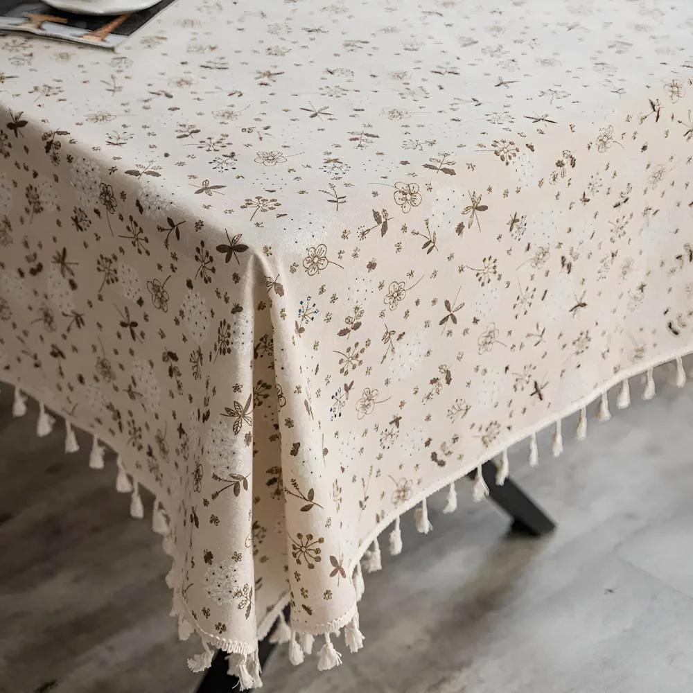 Dandelion Beige Tassel Tablecloth by Casa & Beyond