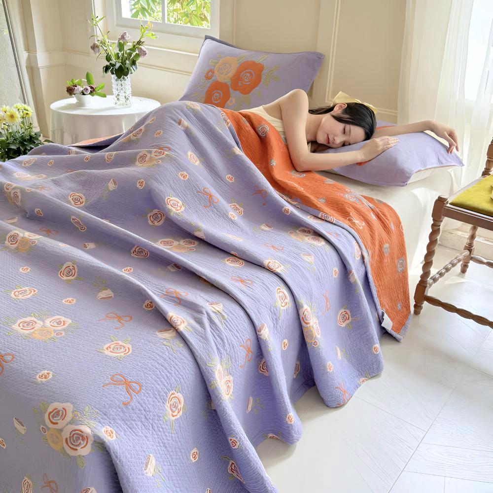 Bow-Knot and Rose Cotton Gauze Blanket by Casa & Beyond
