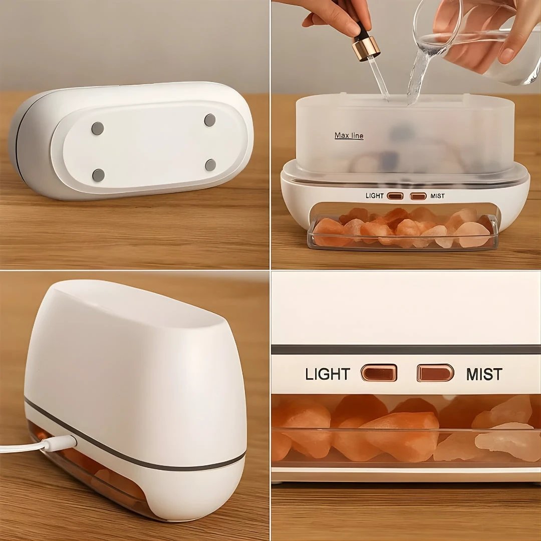 Relieves Dry Air and Aids Sleep – Himalayan Salt Crystal, Quiet Mist and Calming Home Air Wellness Bowlift by Bowlift