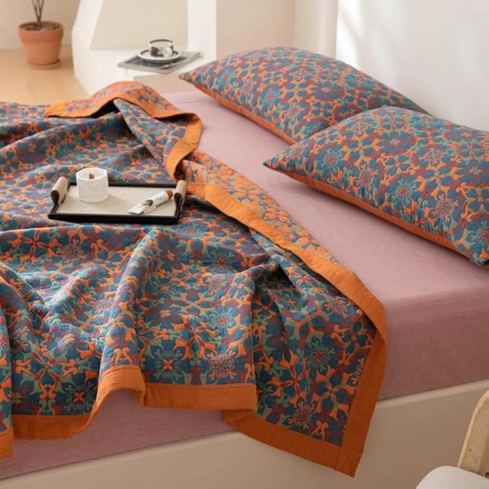 Citrus Sunrise Six Layers Cotton Blanket by Casa & Beyond