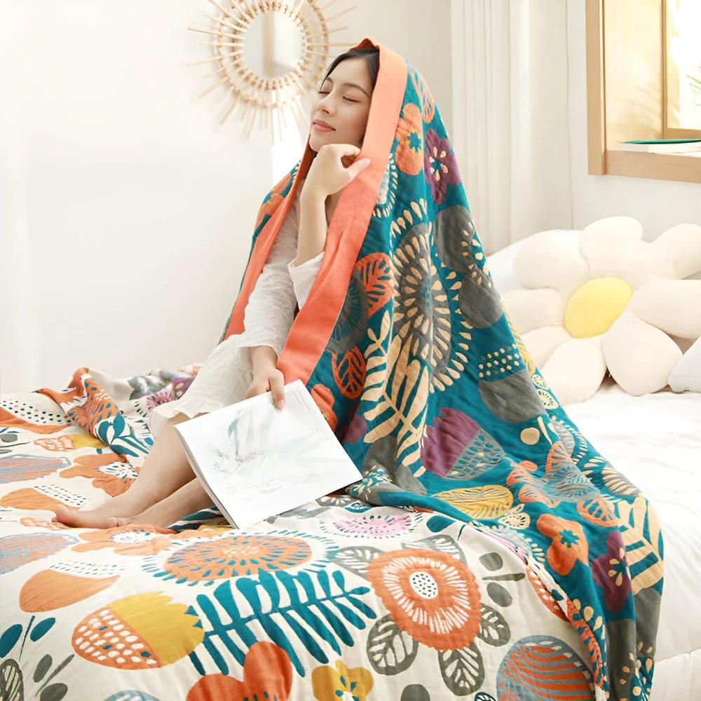 Boho Cartoon Flower Blanket by Casa & Beyond