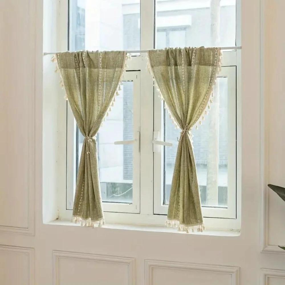 Boho Cotton Linen Kitchen Curtains by Casa & Beyond