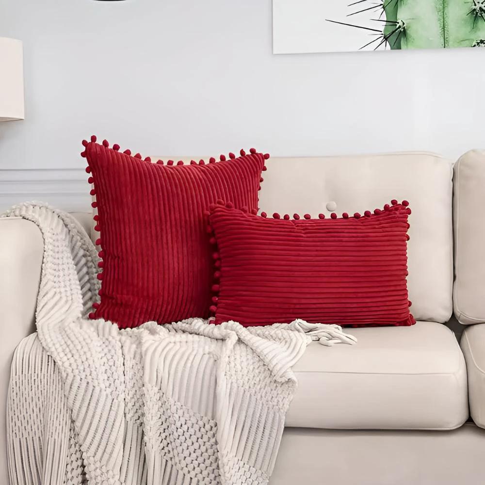 Plush Ribbed Pom-Pom Cushion Cover by Casa & Beyond