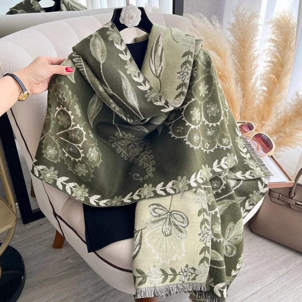 Elegant Double-Sided Floral Winter Shawl Scarf by Casa & Beyond