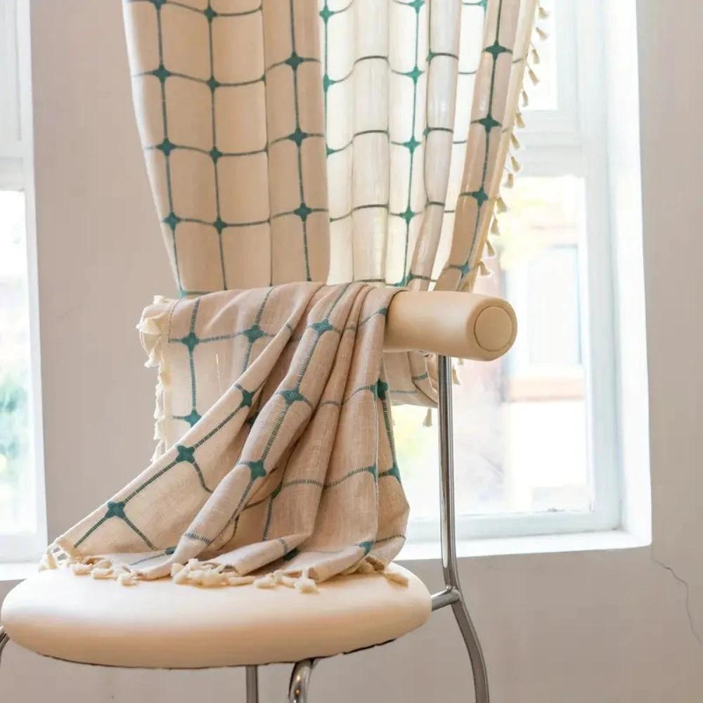 Turquoise Lattice Boho Tassel Curtain by Casa & Beyond