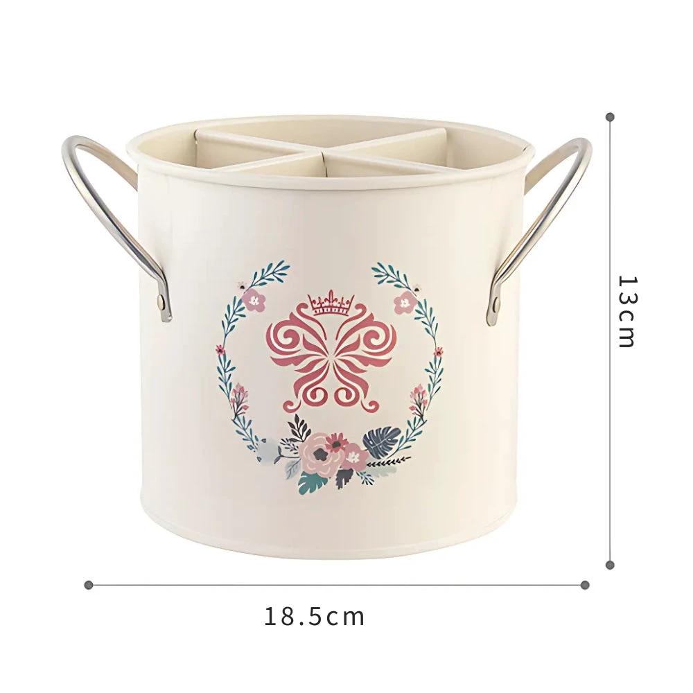 Floral Utensil Storage Basket with Divider Lid by Casa & Beyond