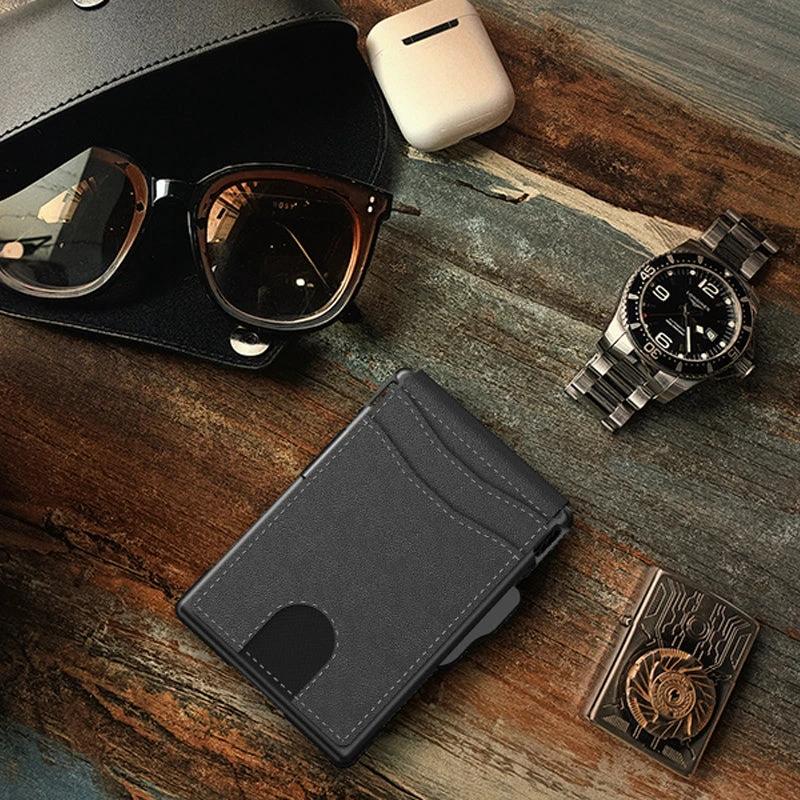 Men's Business Style PU Leather Card Slots for AirTag by BowLift