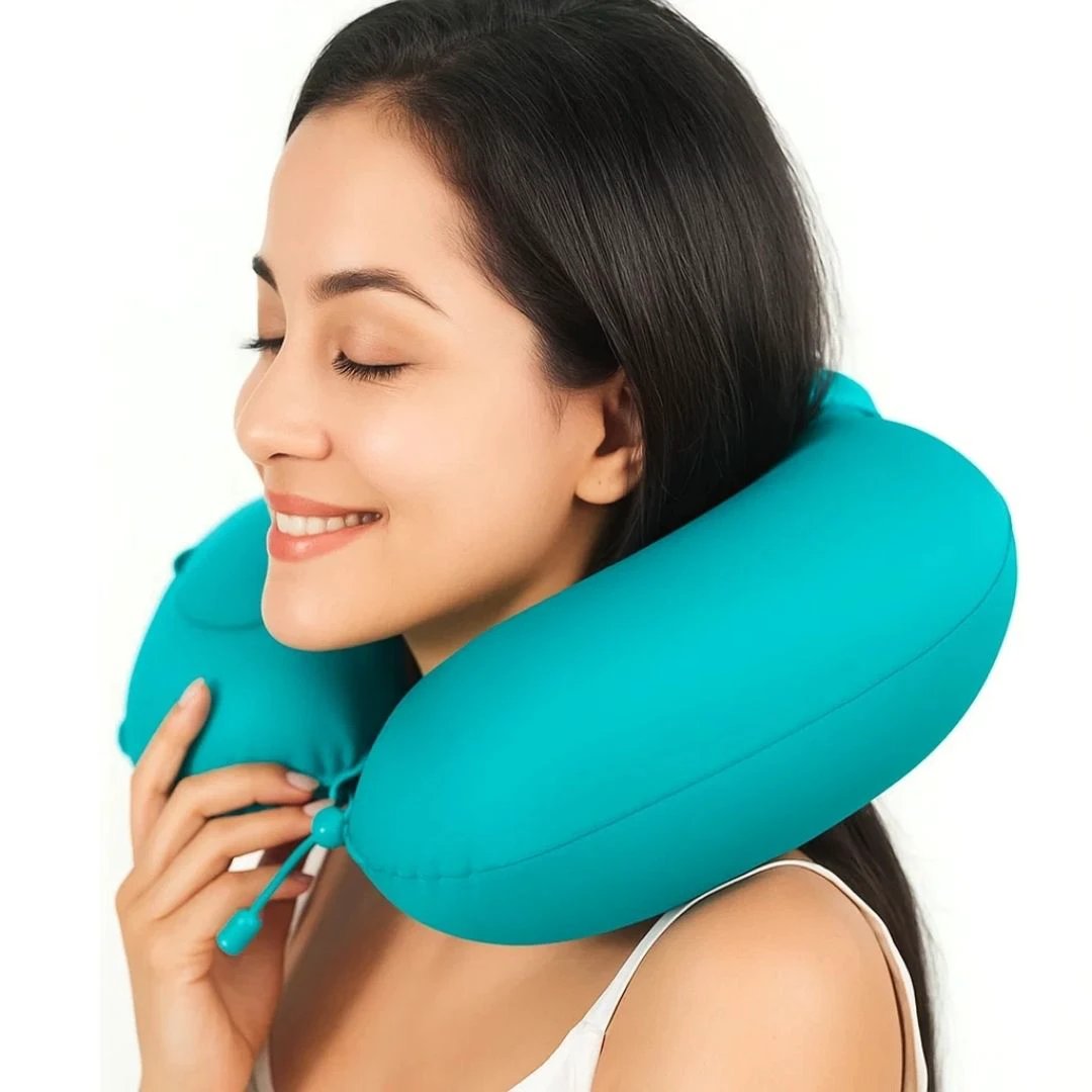 TravelThrive | Inflatable Travel Neck Pillow – Adjustable Firmness – Soft Velvet Cover – Neck Pain Relief – Compact for All Journeys Bowlift by Bowlift