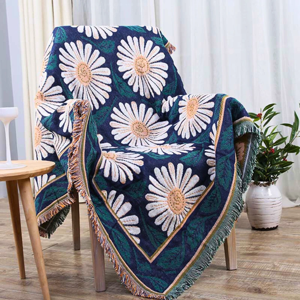 Bohemian Shiragiku Tassel Cotton Knit Blanket by Casa & Beyond