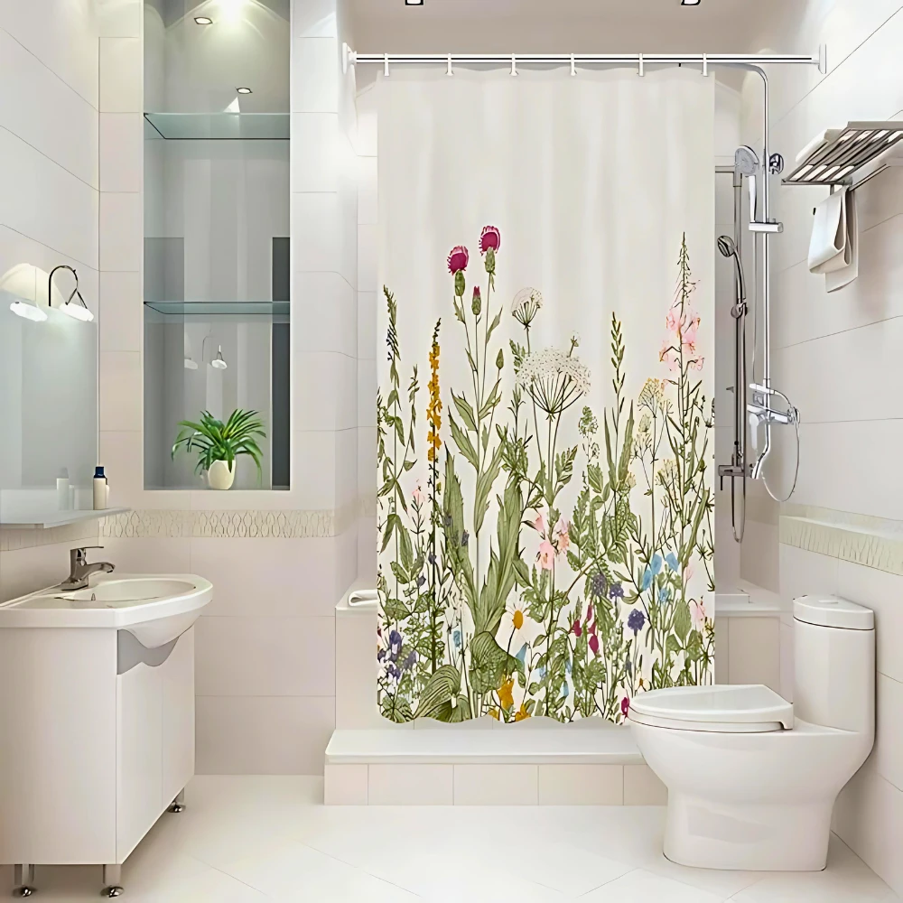 Pastoral Style Plants Waterproof Shower Curtain by Casa & Beyond