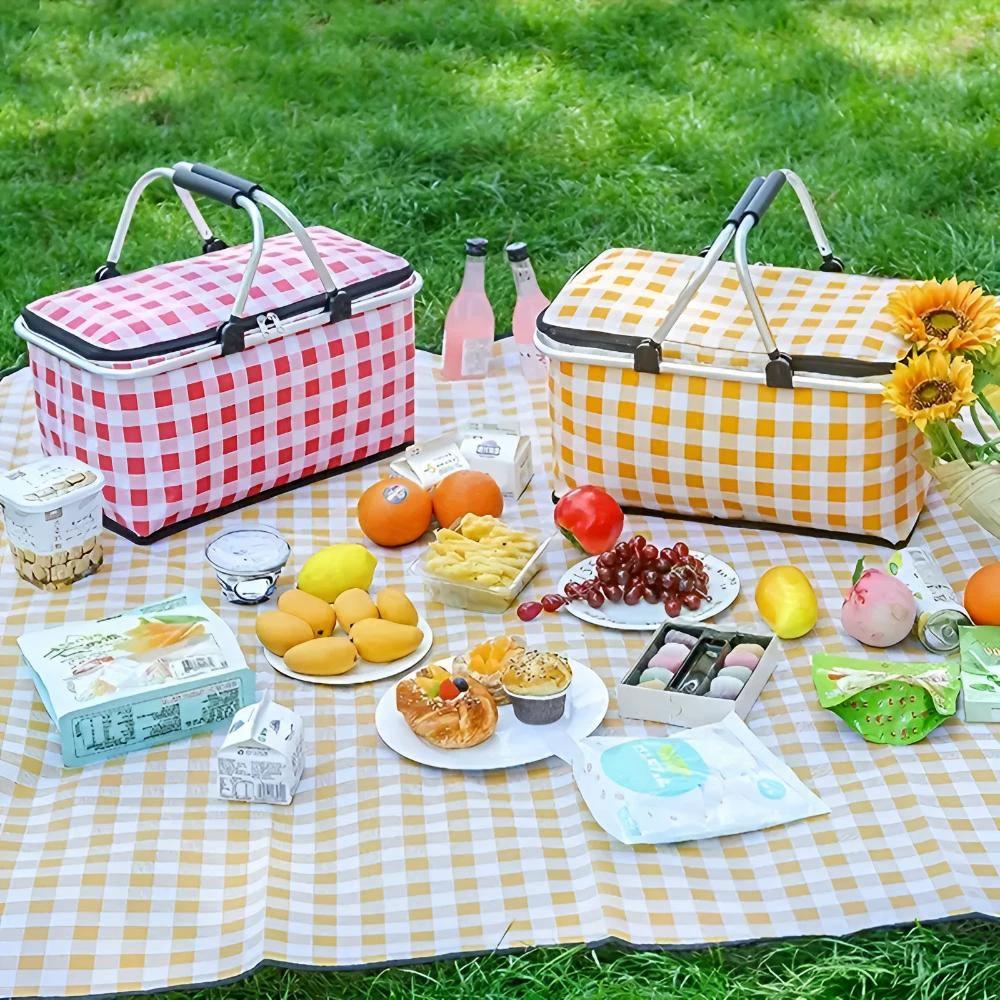 Foldable Checkered Picnic Basket by Casa & Beyond