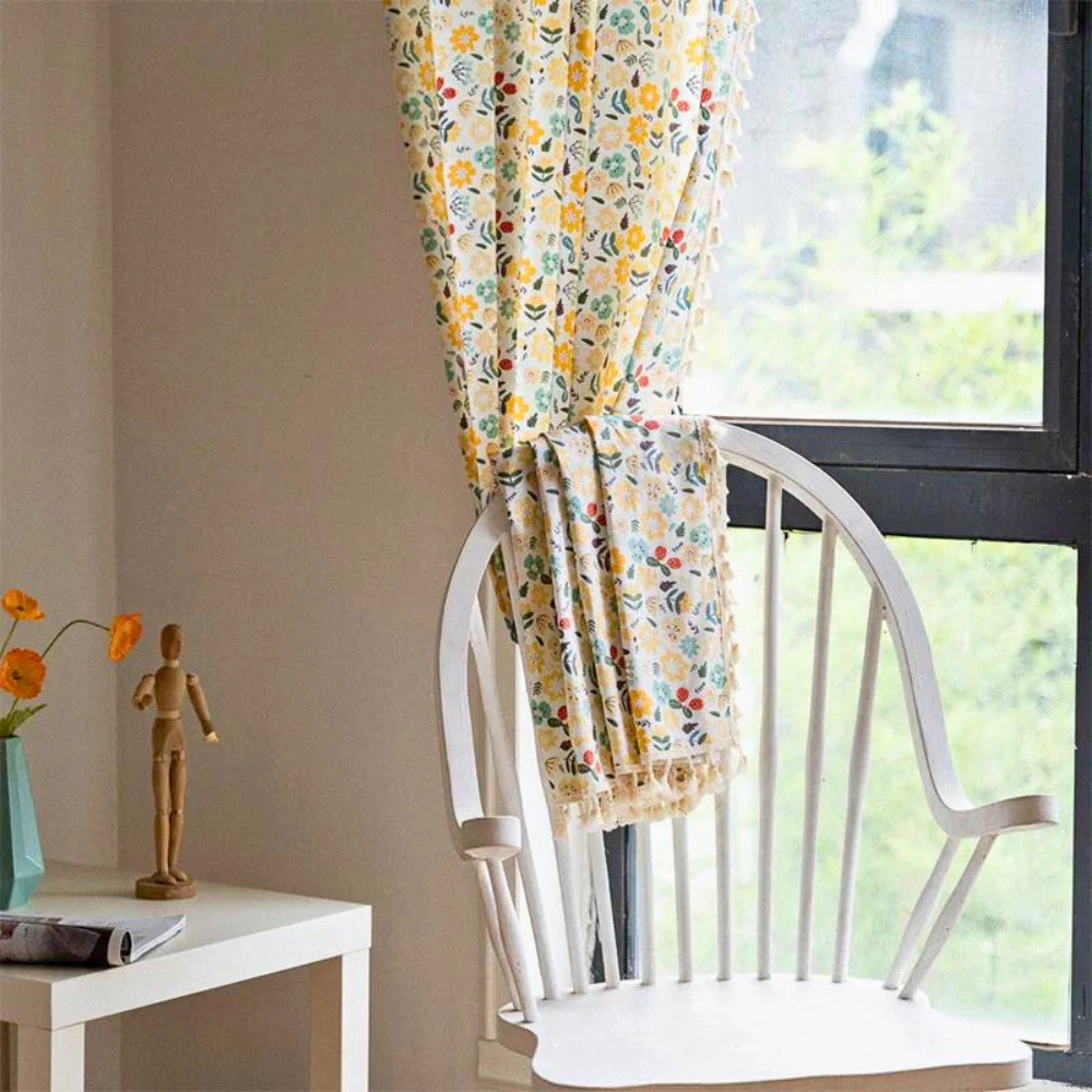 Yellow Flower Tassel Light Filtering Curtain by Casa & Beyond