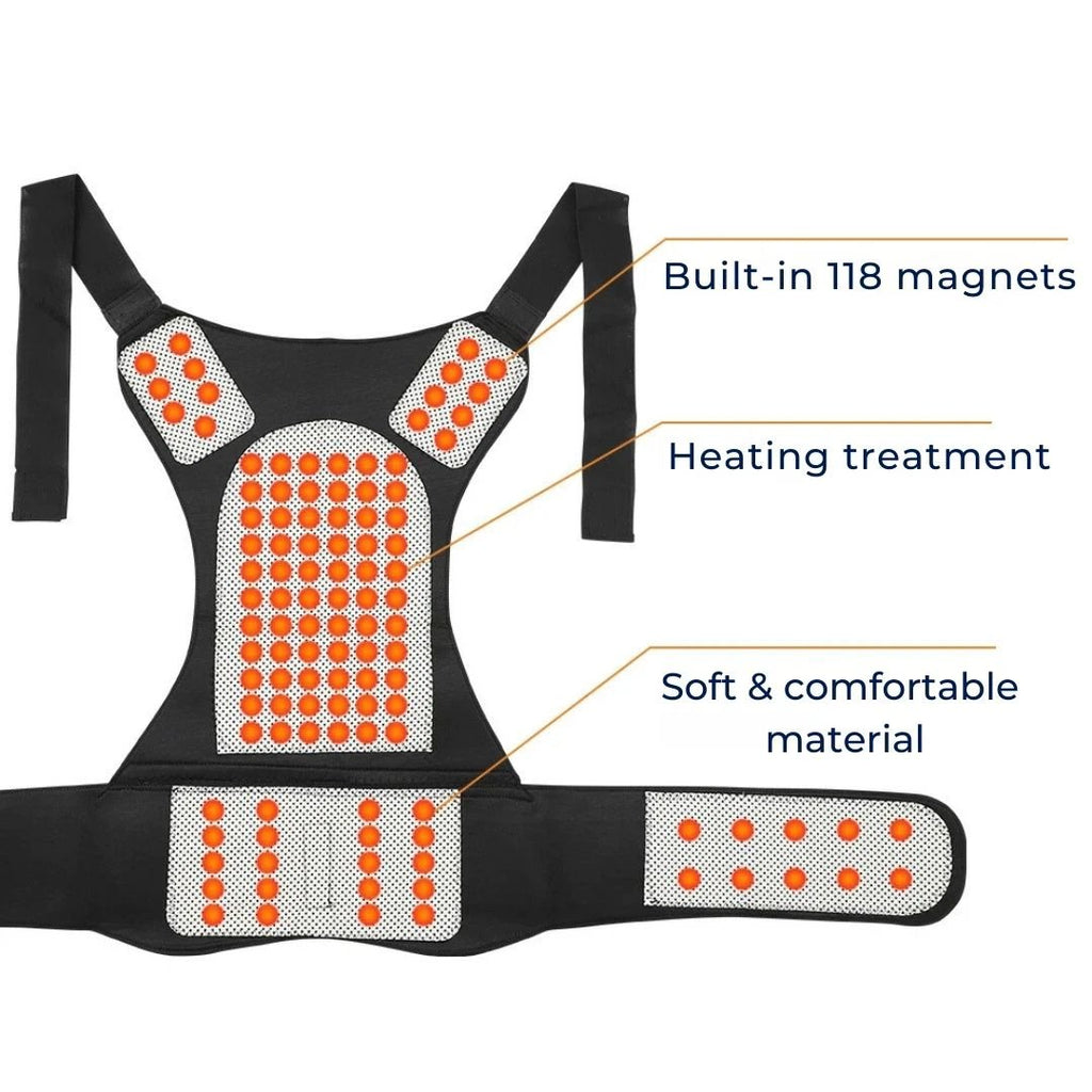 MagniTherm Self-Heating Back Support | Adjustable Heated Posture Corrector - Back Pain Relief - Posture Improvement Bowlift by Bowlift