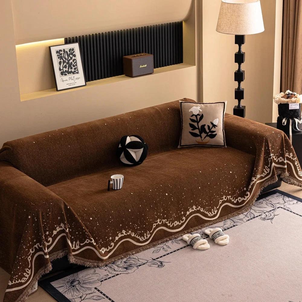 Cursive Glittering Chenille Sofa Cover by Casa & Beyond