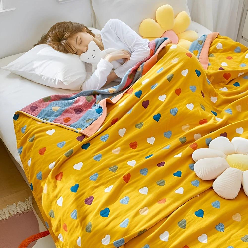 Whimsical Hearts Reversible Cotton Blanket by Casa & Beyond