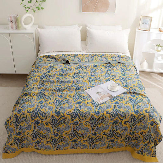 Azure Golden Retro Cotton Blanket by Casa & Beyond