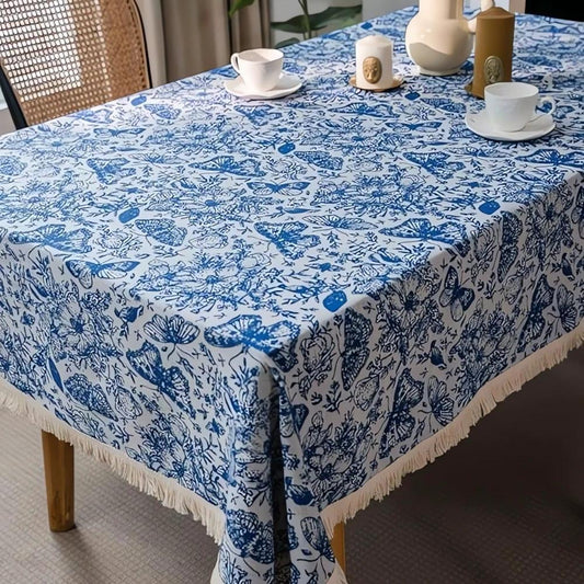 Blue Butterfly Garden Tablecloth by Casa & Beyond