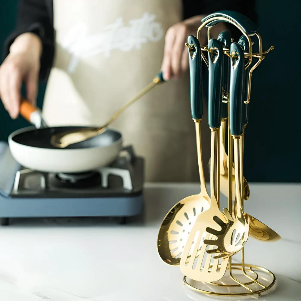 Golden Stainless Steel Utensil Set by Casa & Beyond