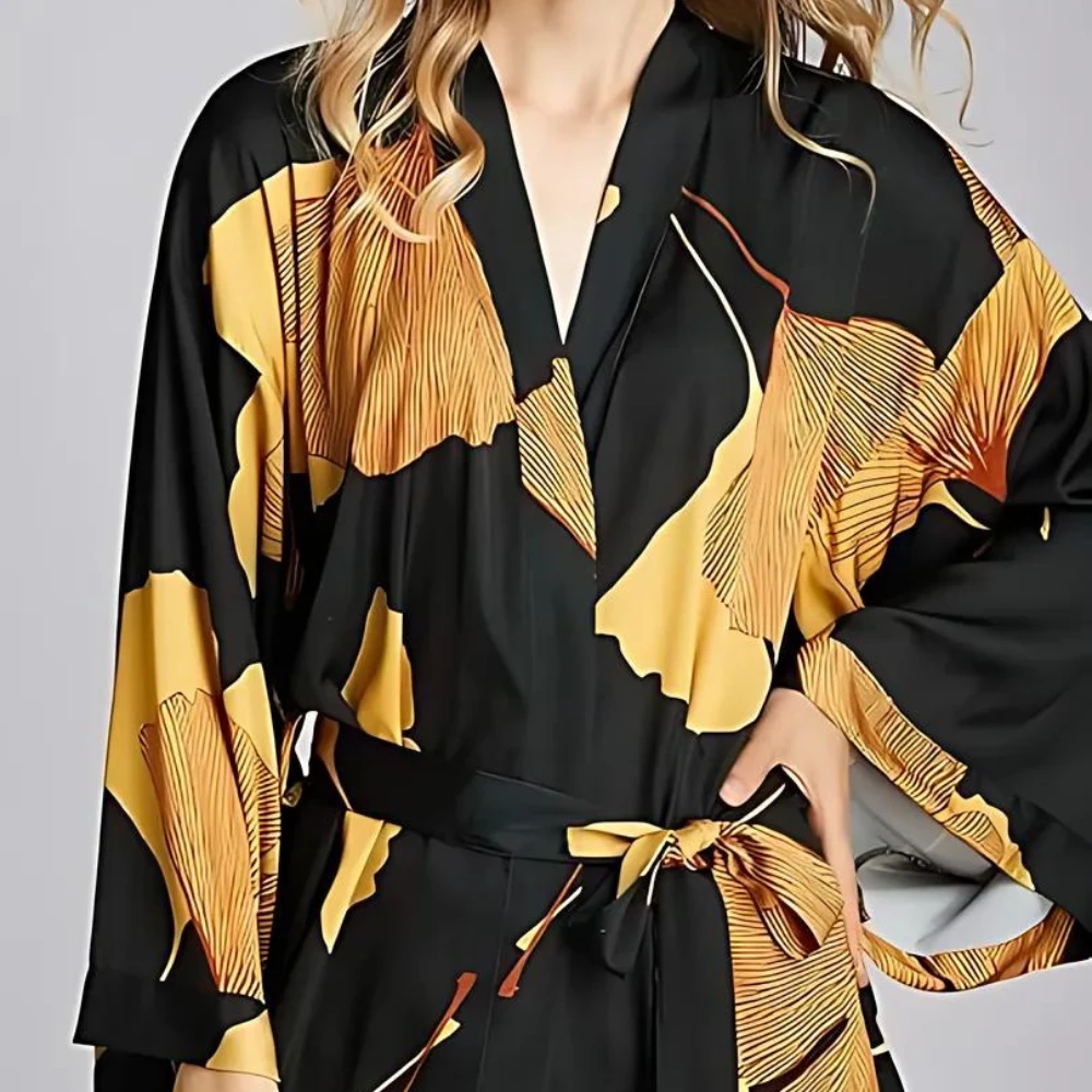 Classic Black and Yellow Bathrobe by Casa & Beyond
