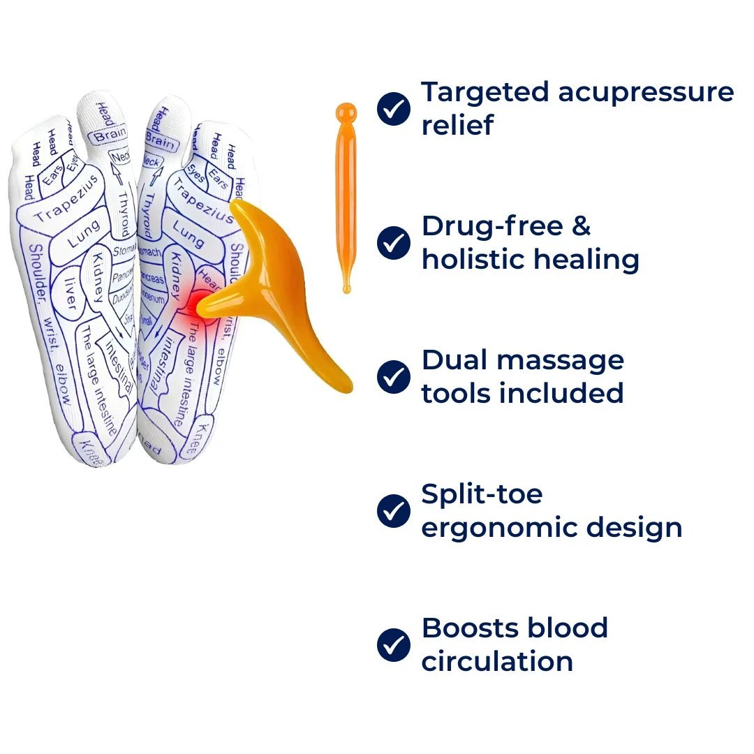 ReflexEase | Reflexology Socks – Printed Map & Tool – Breathable Split‑Toe Fabric – Home Stress Relief & Foot Fatigue Recovery Bowlift by Bowlift