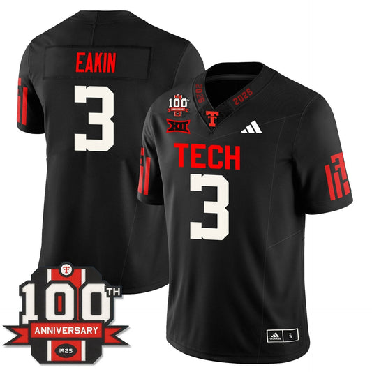 Coy Eakin Jersey #3 Texas Tech Football 100th Anniversary Stitched Black by My Store NCAA Football Jerseys