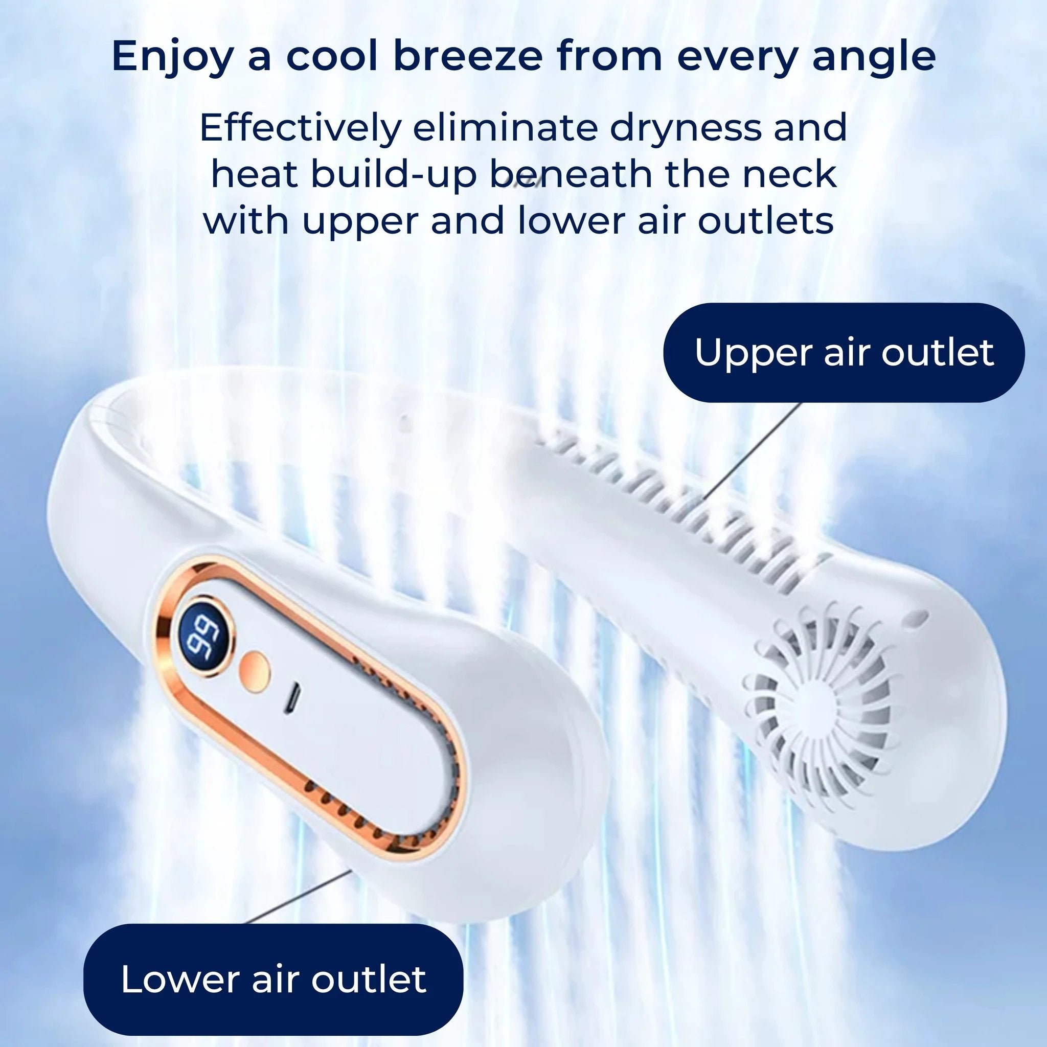 CoolEase | Portable Neck Fan – Hands‑Free Bladeless Cooling – Five‑Speed USB‑C – Travel Office Commuters Bowlift by Bowlift